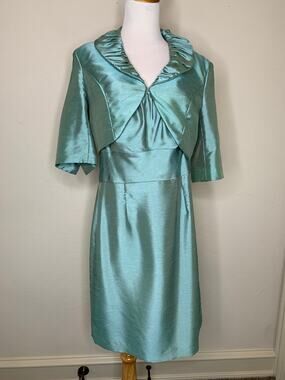 JS Collections Blue Dress Matching Bolero Jacket Sz 12
